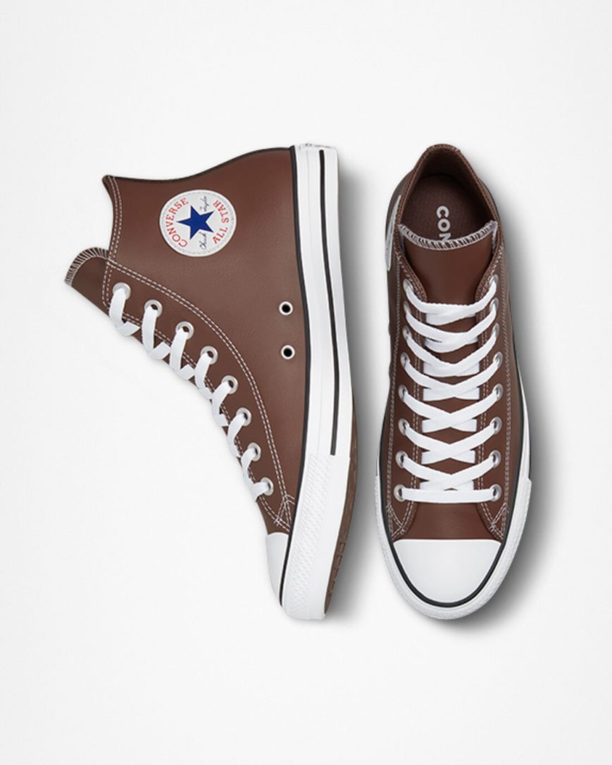 Tenisi Inalti Barbati Converse Chuck Taylor All Star Faux Piele Albi Negrii | RO ZWYCS136